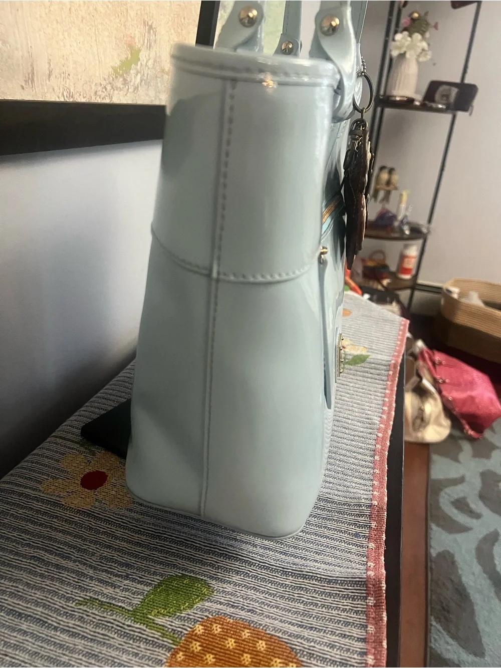 Dooney & Bourke Beacon Patent Leather Tote Light Blue